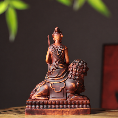 Manjushri on Lion Statue in Antique-Finish Padauk — Product photo 3