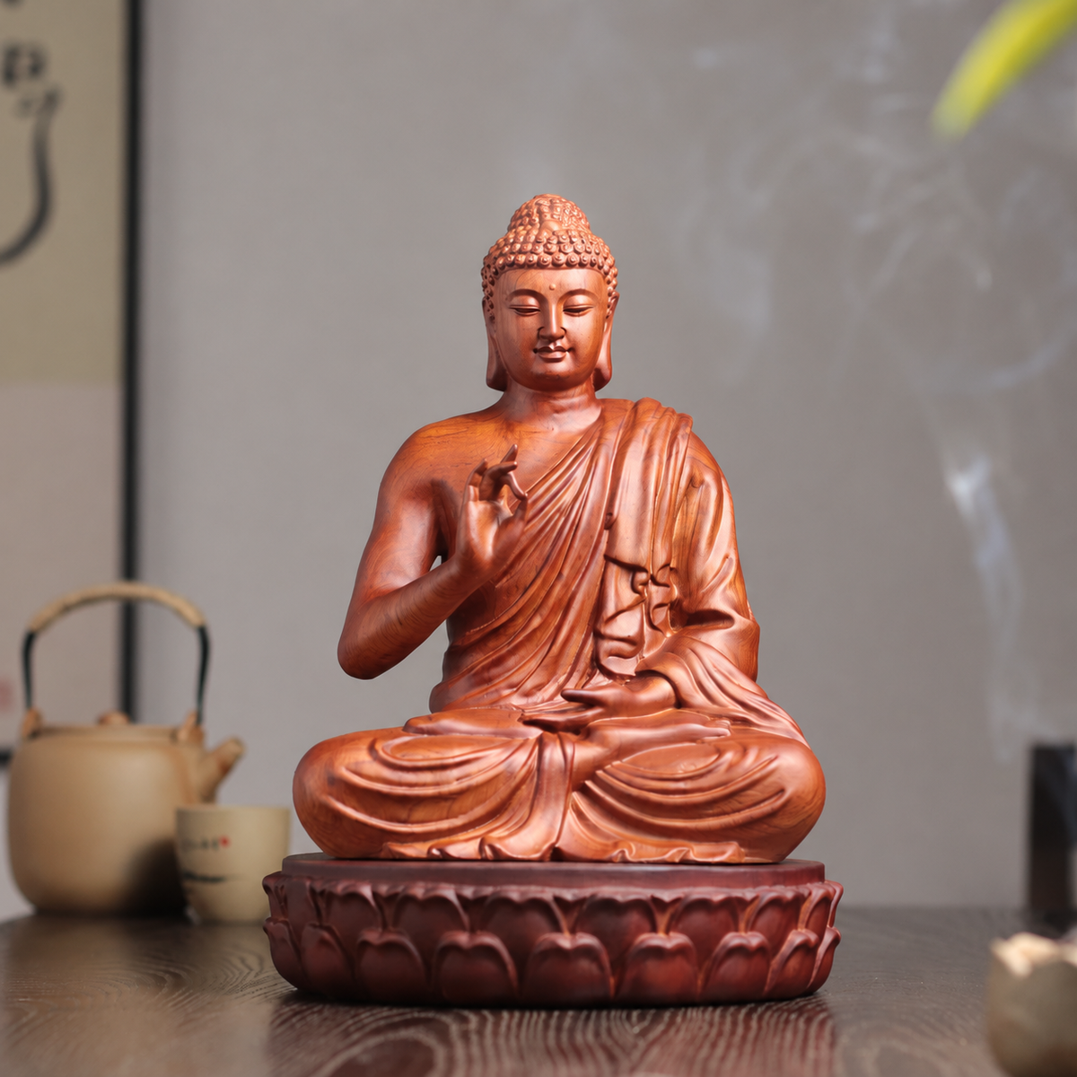 Teaching Buddha Statue in Padauk Wood