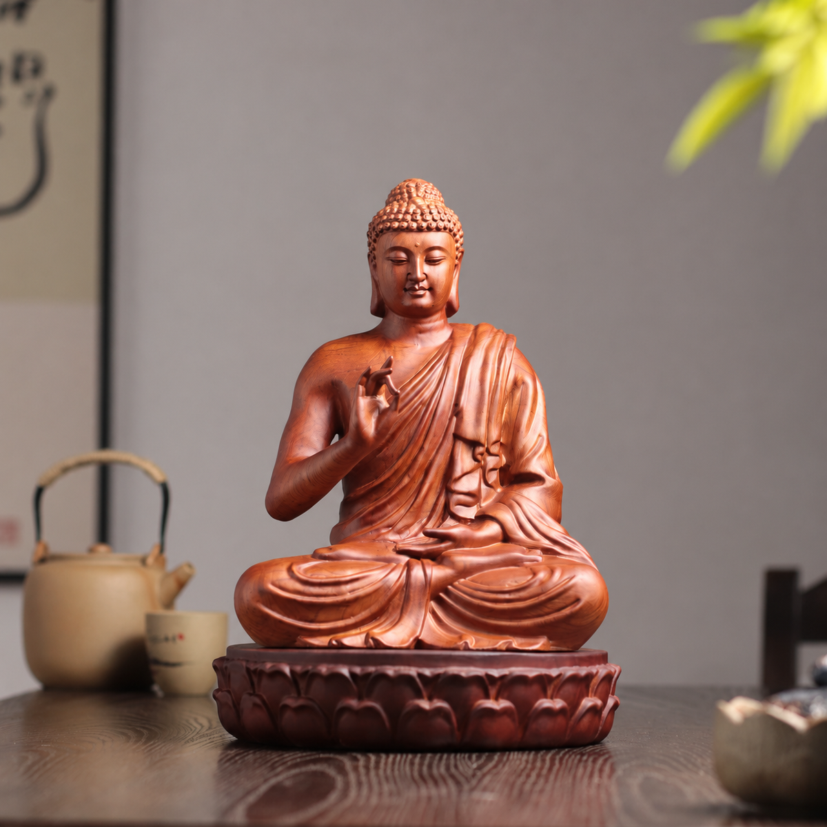 Teaching Buddha Statue in Padauk Wood