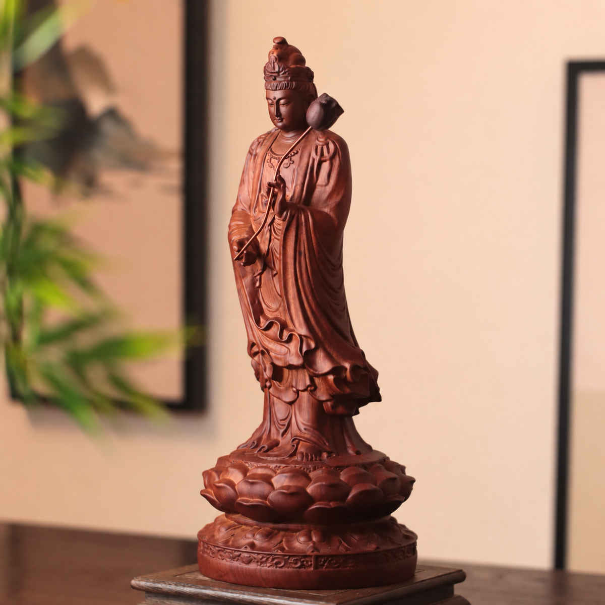 Standing Mahasthamaprapta Statue in Padauk Wood