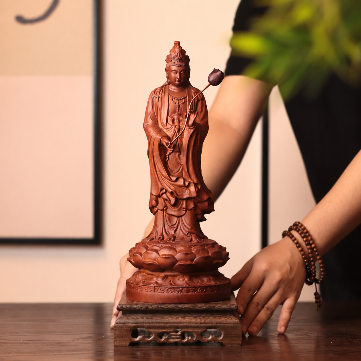 Standing Mahasthamaprapta Statue in Padauk Wood