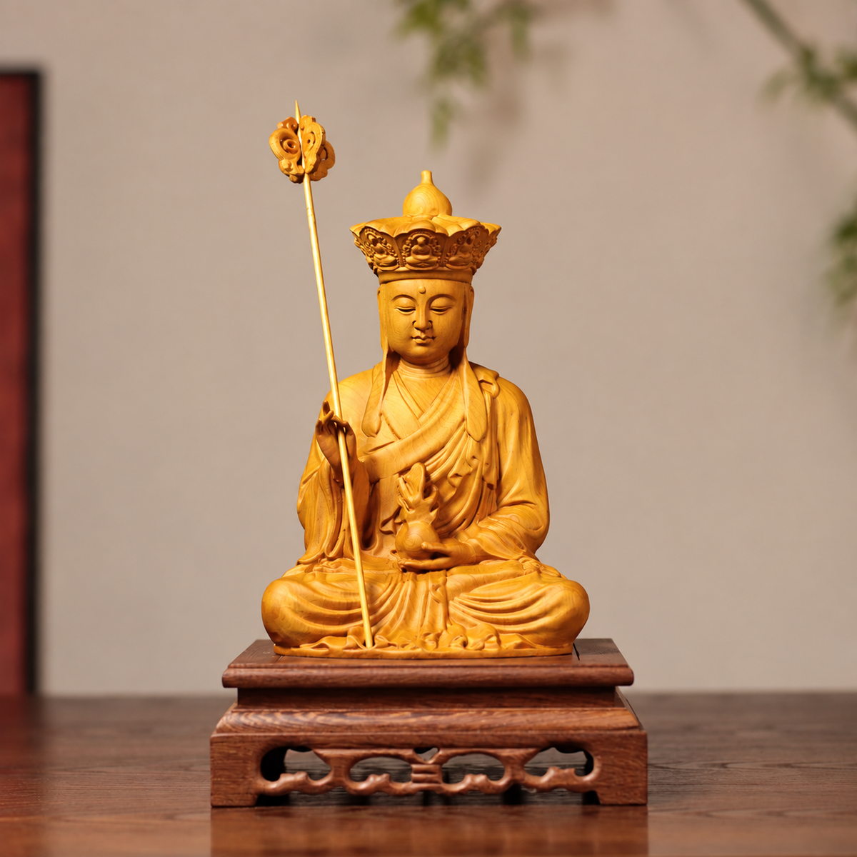 Shakyamuni, Guanyin & Kshitigarbha Cypress Statue Set