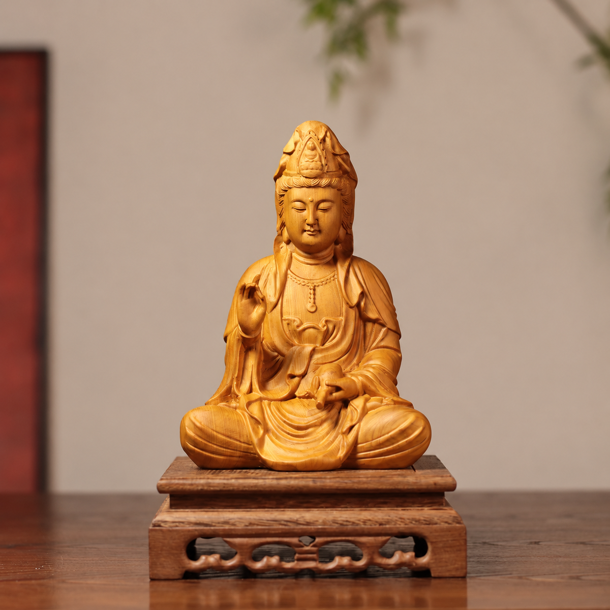 Shakyamuni, Guanyin & Kshitigarbha Cypress Statue Set