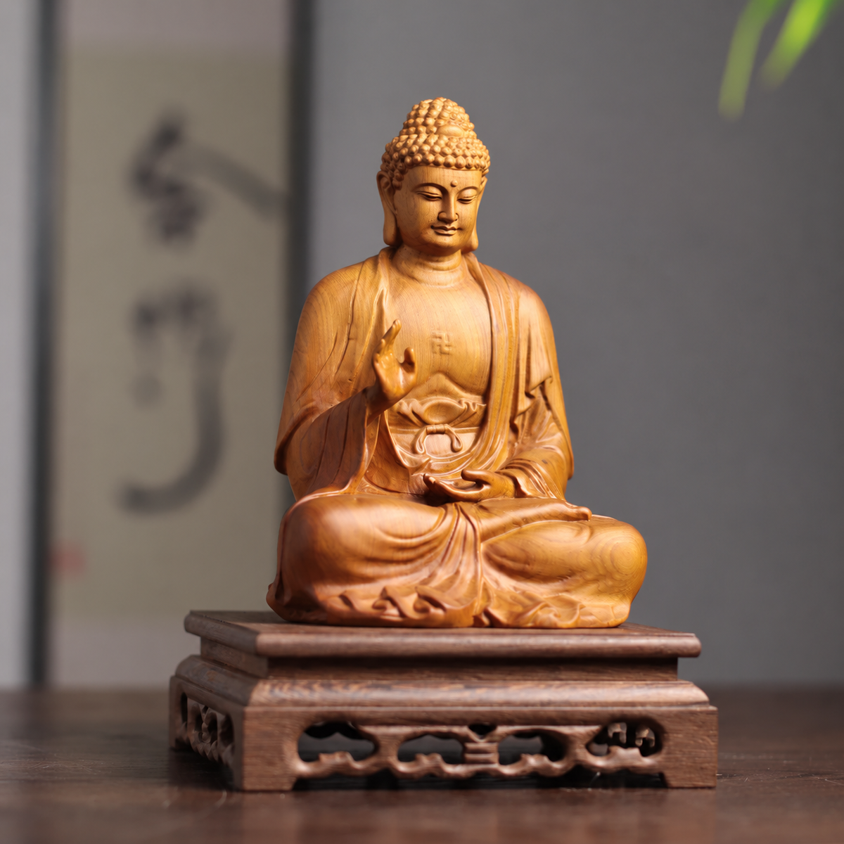 Seated Amitabha Buddha in Cypress Wood
