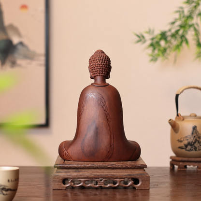 Seated Meditation Buddha in Natural Padauk Wood