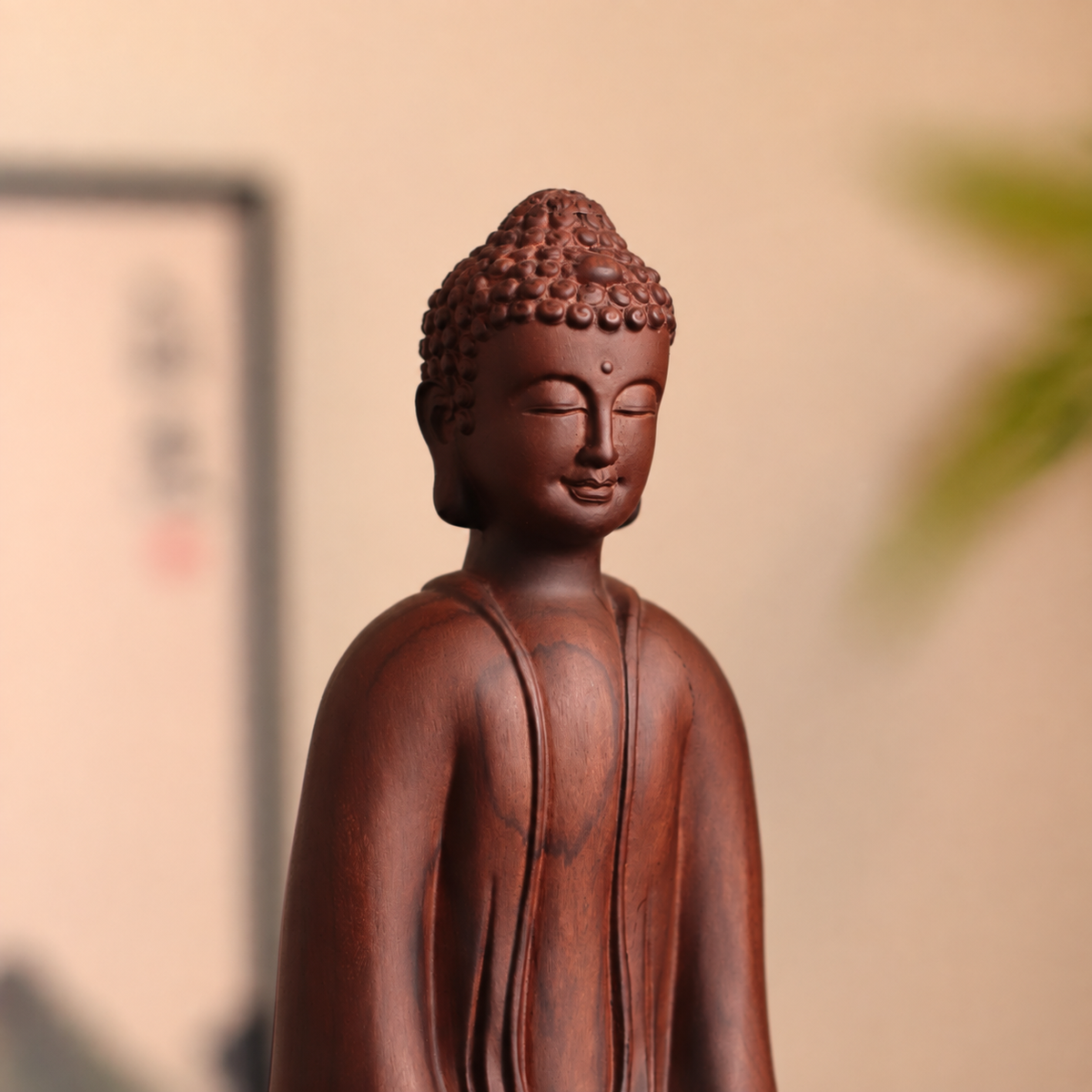 Seated Meditation Buddha in Natural Padauk Wood