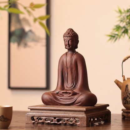 Seated Meditation Buddha in Natural Padauk Wood
