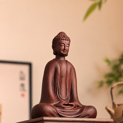 Seated Meditation Buddha in Natural Padauk Wood