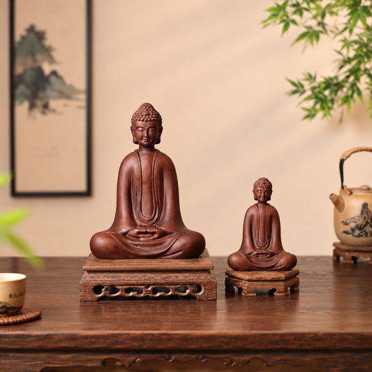 Seated Meditation Buddha in Natural Padauk Wood