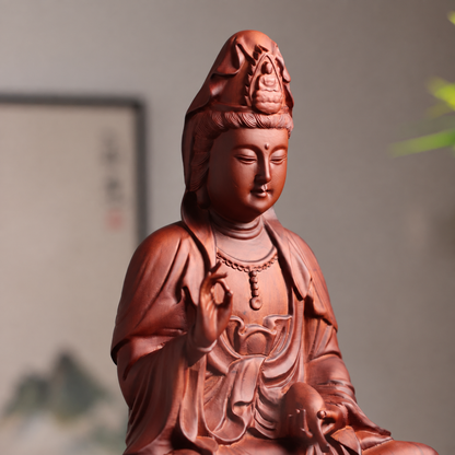 Guanyin Statue with Lotus Base Option in Huali Wood