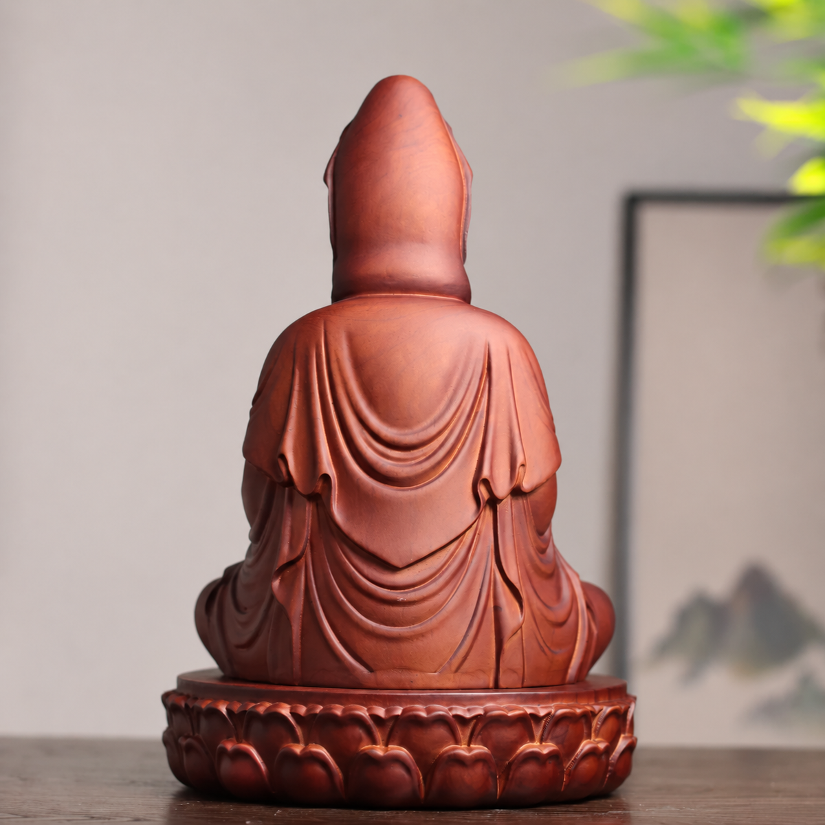 Guanyin Statue with Lotus Base Option in Huali Wood
