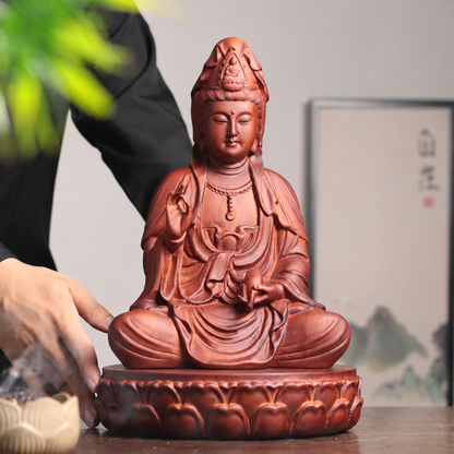 Guanyin Statue with Lotus Base Option in Huali Wood