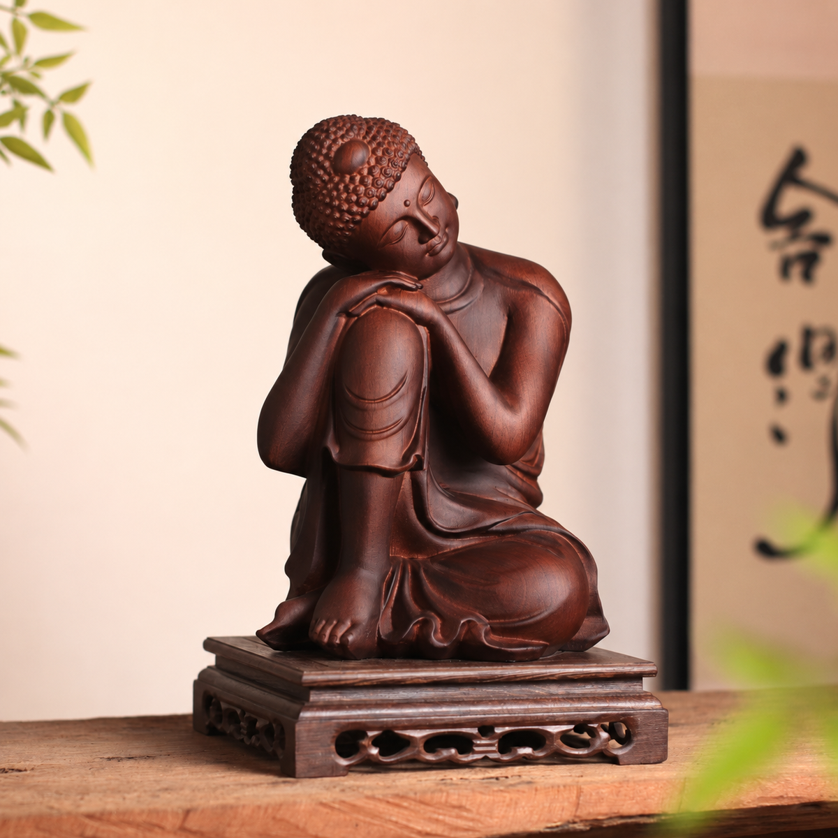 Resting Buddha Sculpture in Huali Wood