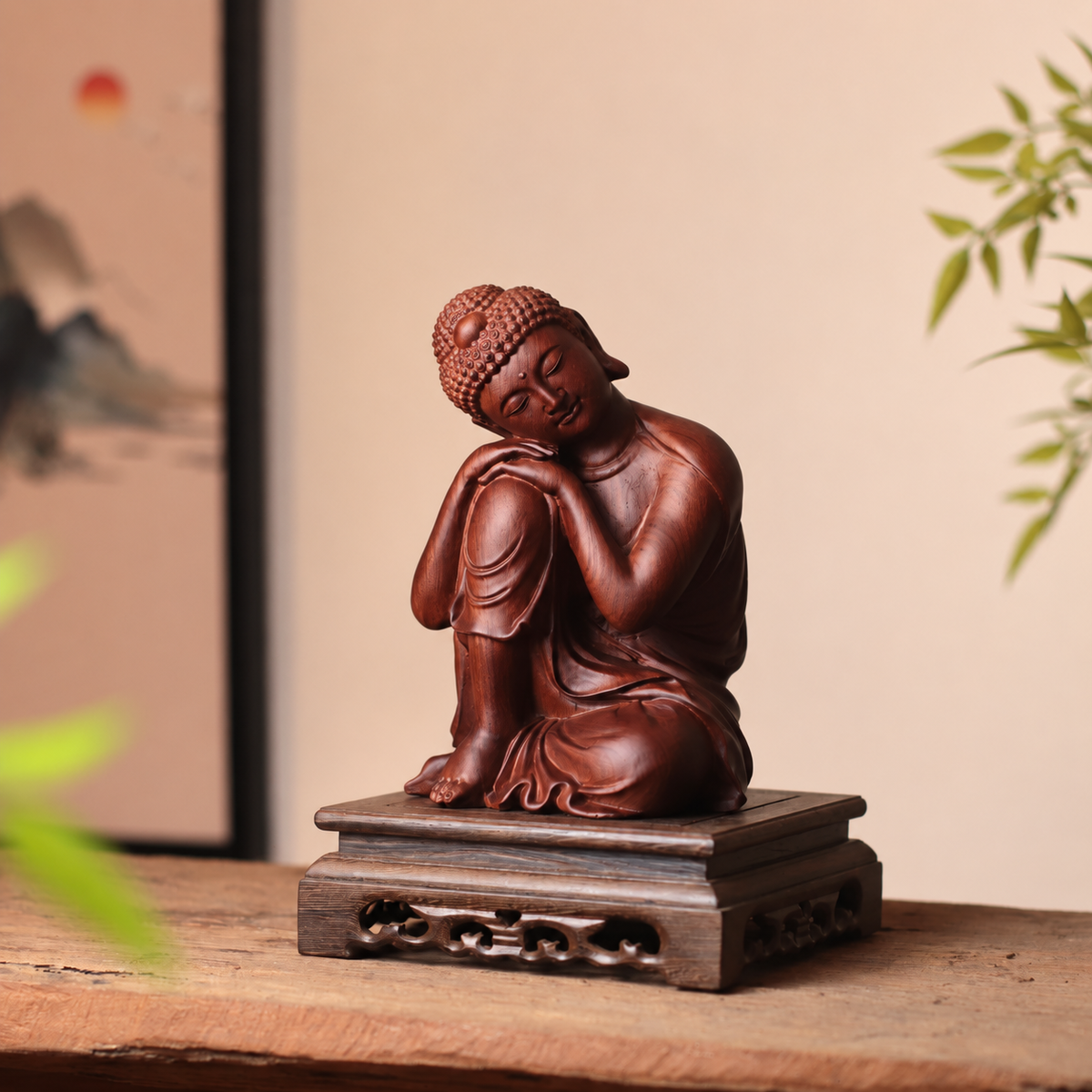 Resting Buddha Sculpture in Huali Wood