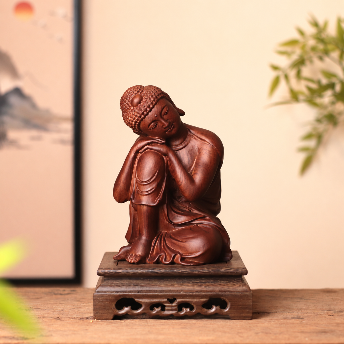 Resting Buddha Sculpture in Huali Wood