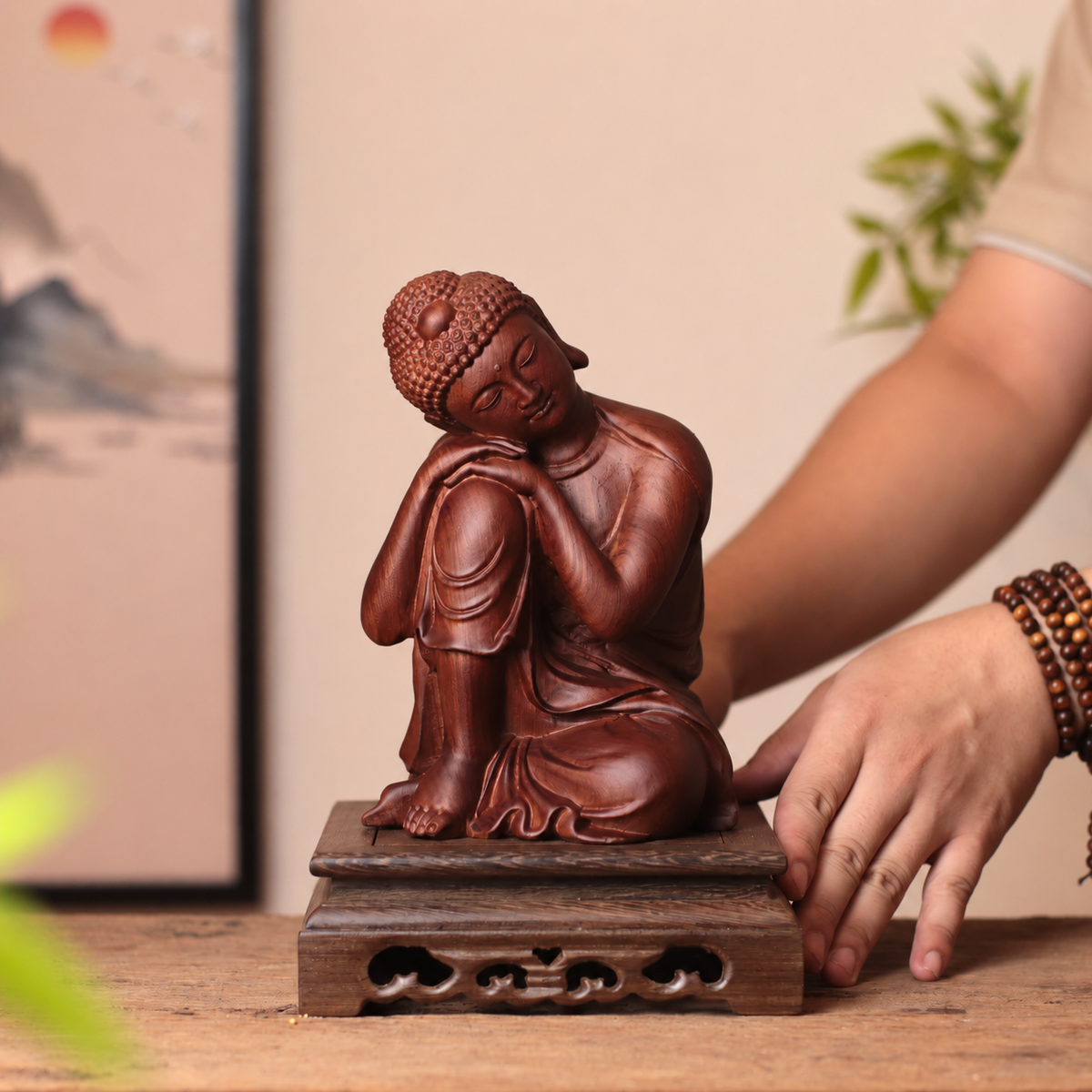 Resting Buddha Sculpture in Huali Wood