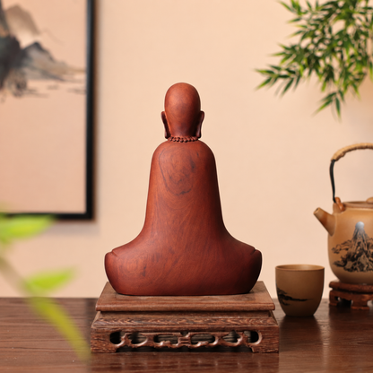 Meditating Zen Monk with Beads in Padauk Wood