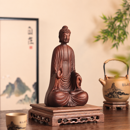 Seated Abhaya Buddha Statue in Huali Wood