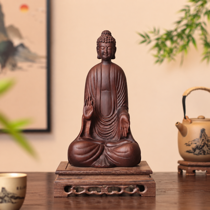 Seated Abhaya Buddha Statue in Huali Wood