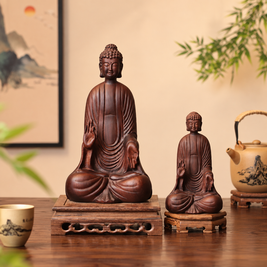Seated Abhaya Buddha Statue in Huali Wood