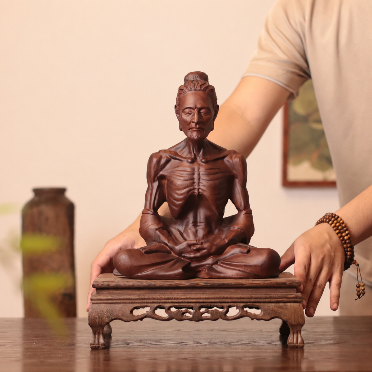 Fasting Buddha Statue in Padauk Wood
