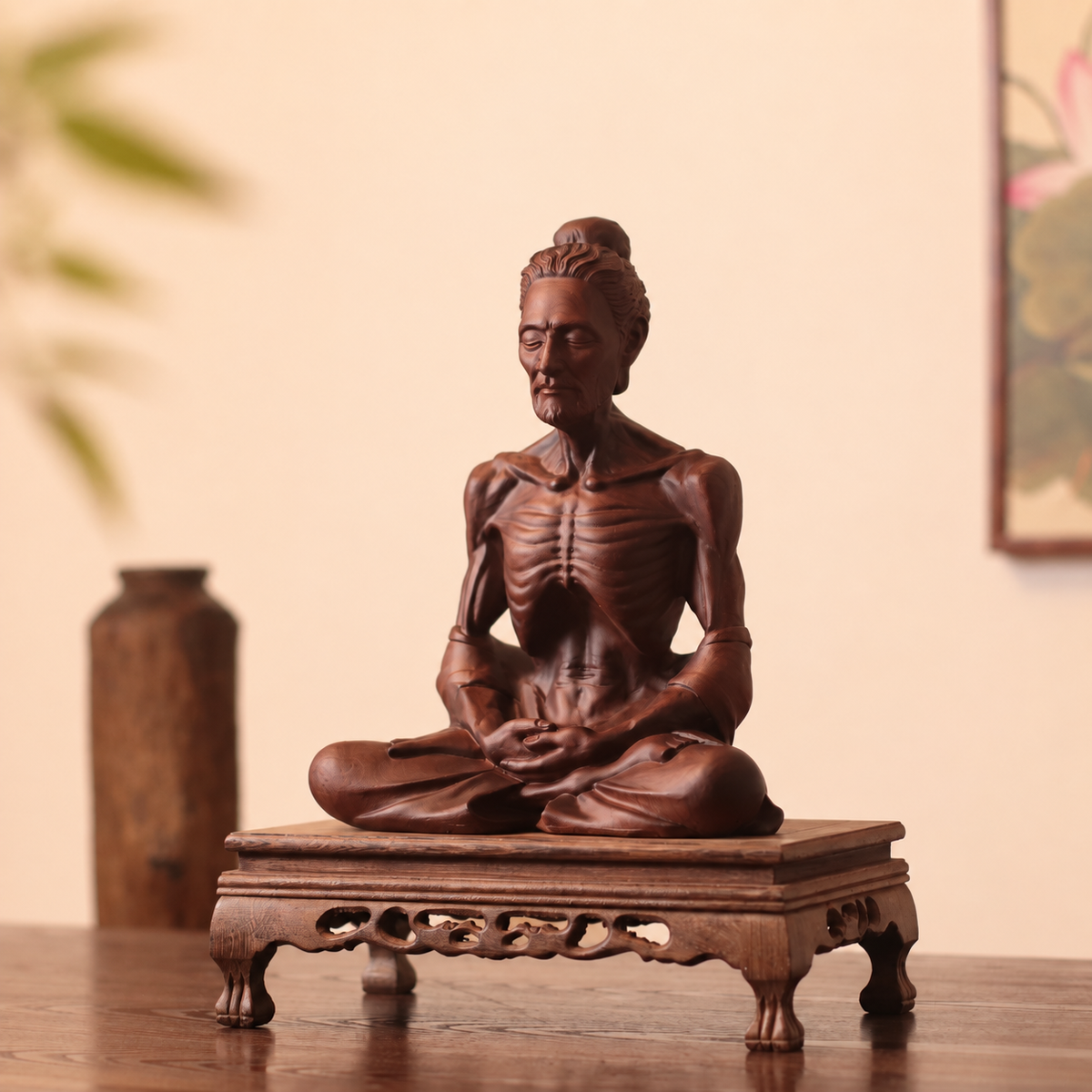 Fasting Buddha Statue in Padauk Wood