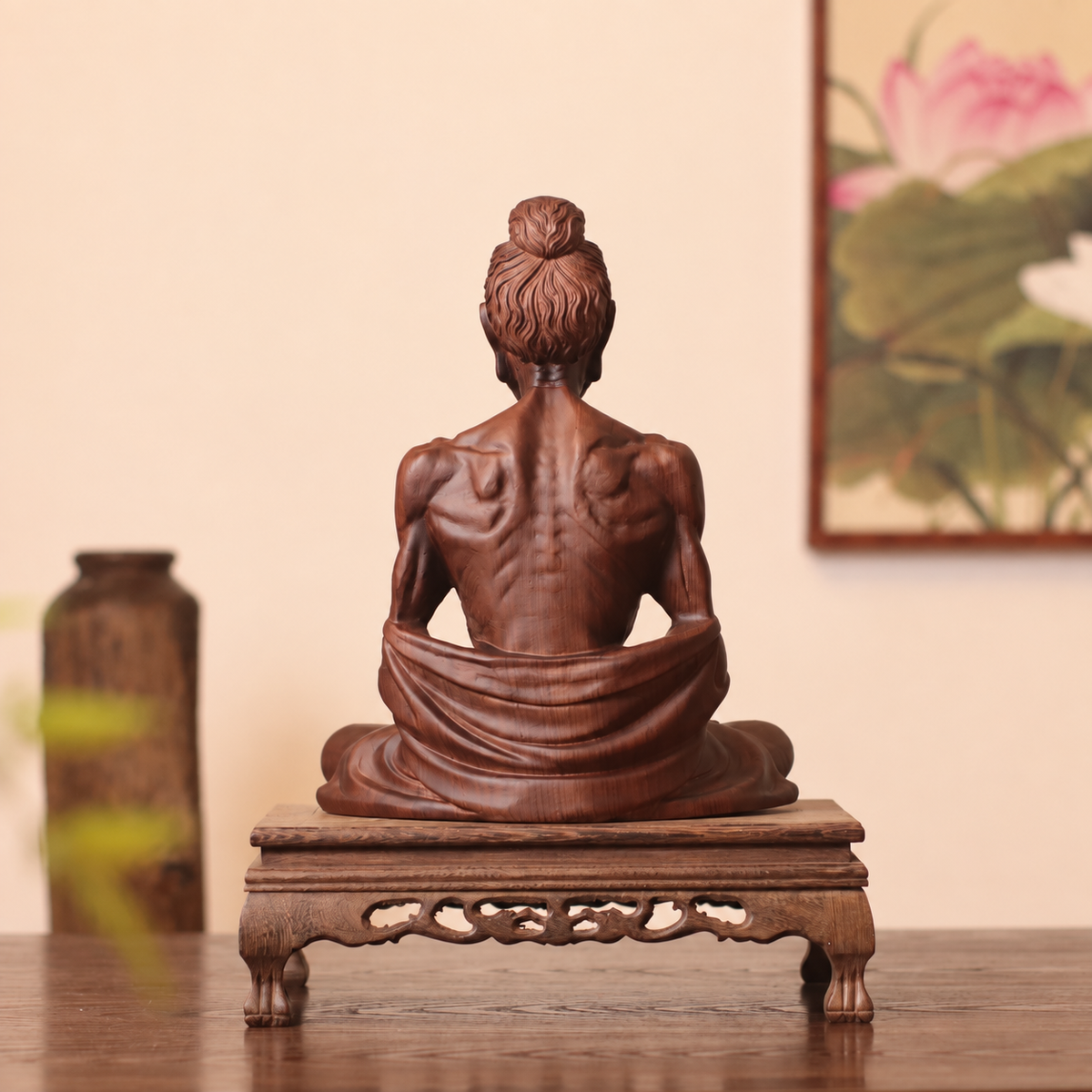 Fasting Buddha Statue in Padauk Wood