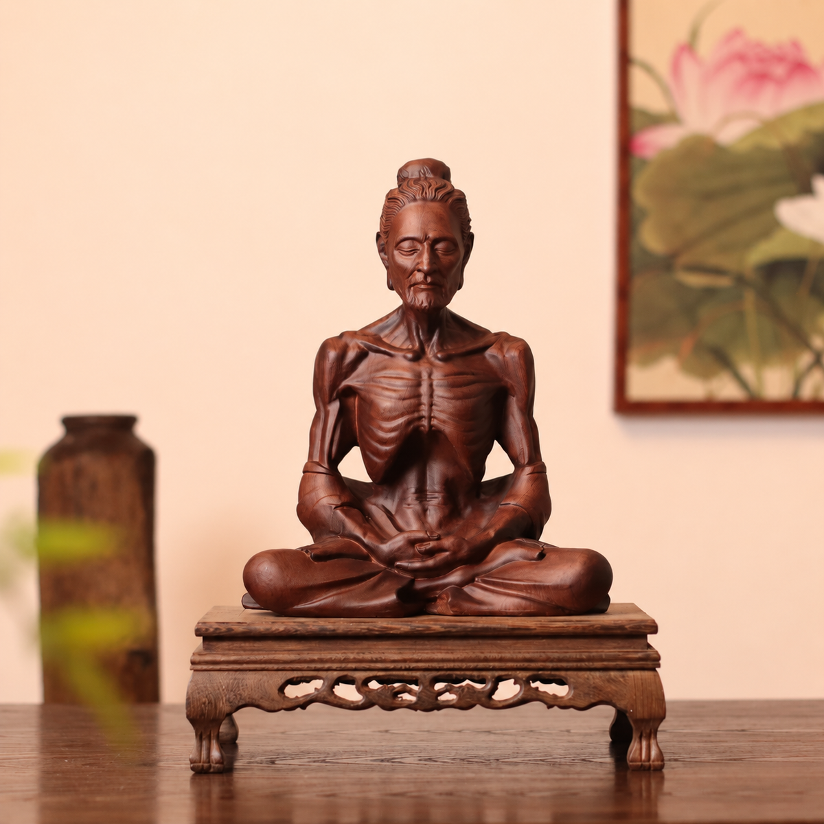 Fasting Buddha Statue in Padauk Wood