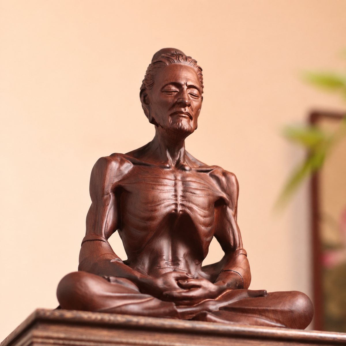 Fasting Buddha Statue in Padauk Wood