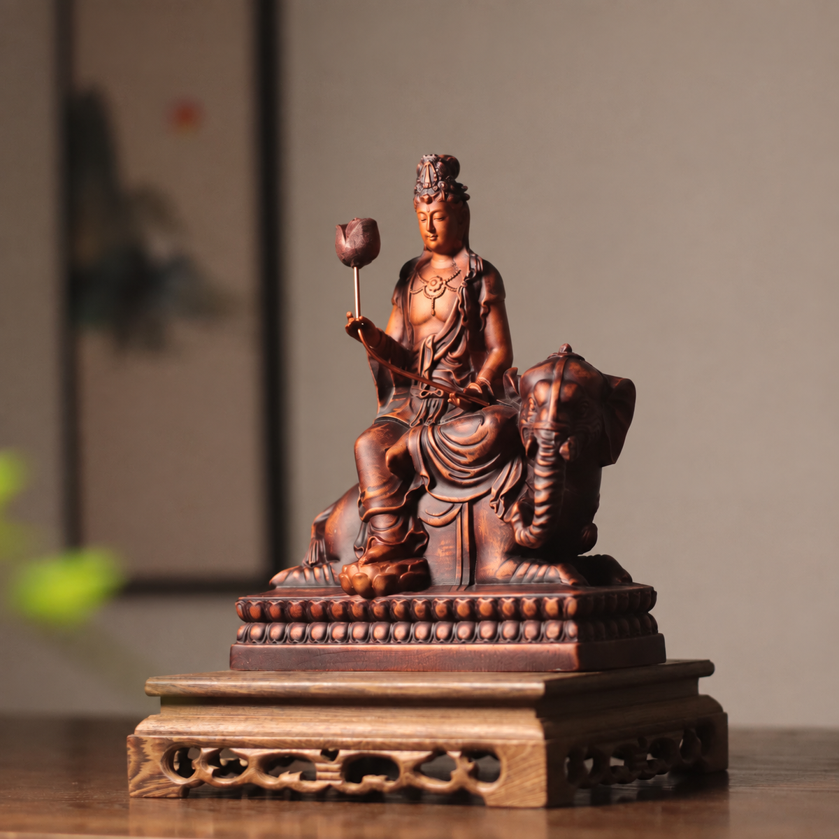 Samantabhadra on Elephant Statue in Huali Wood
