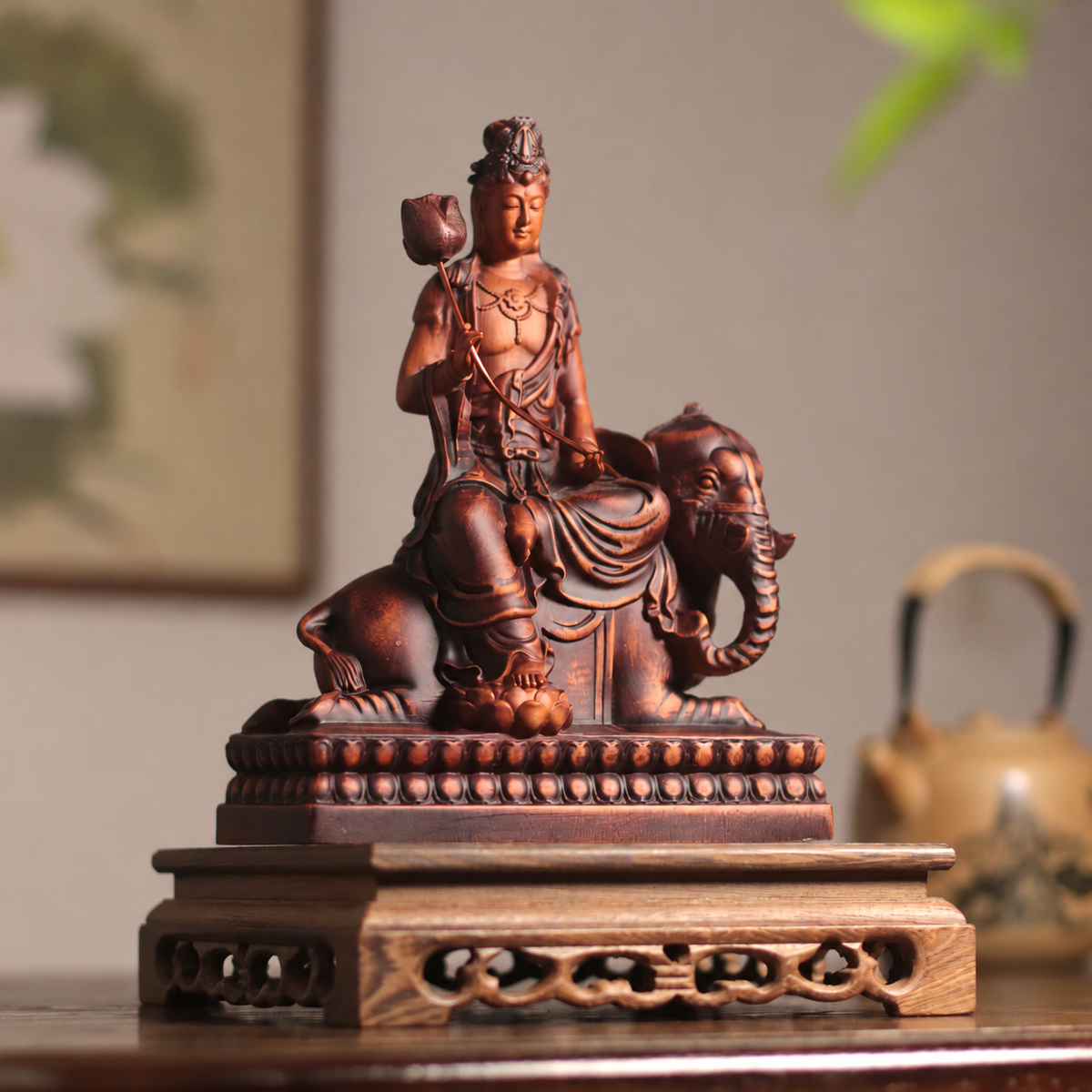 Samantabhadra on Elephant Statue in Huali Wood