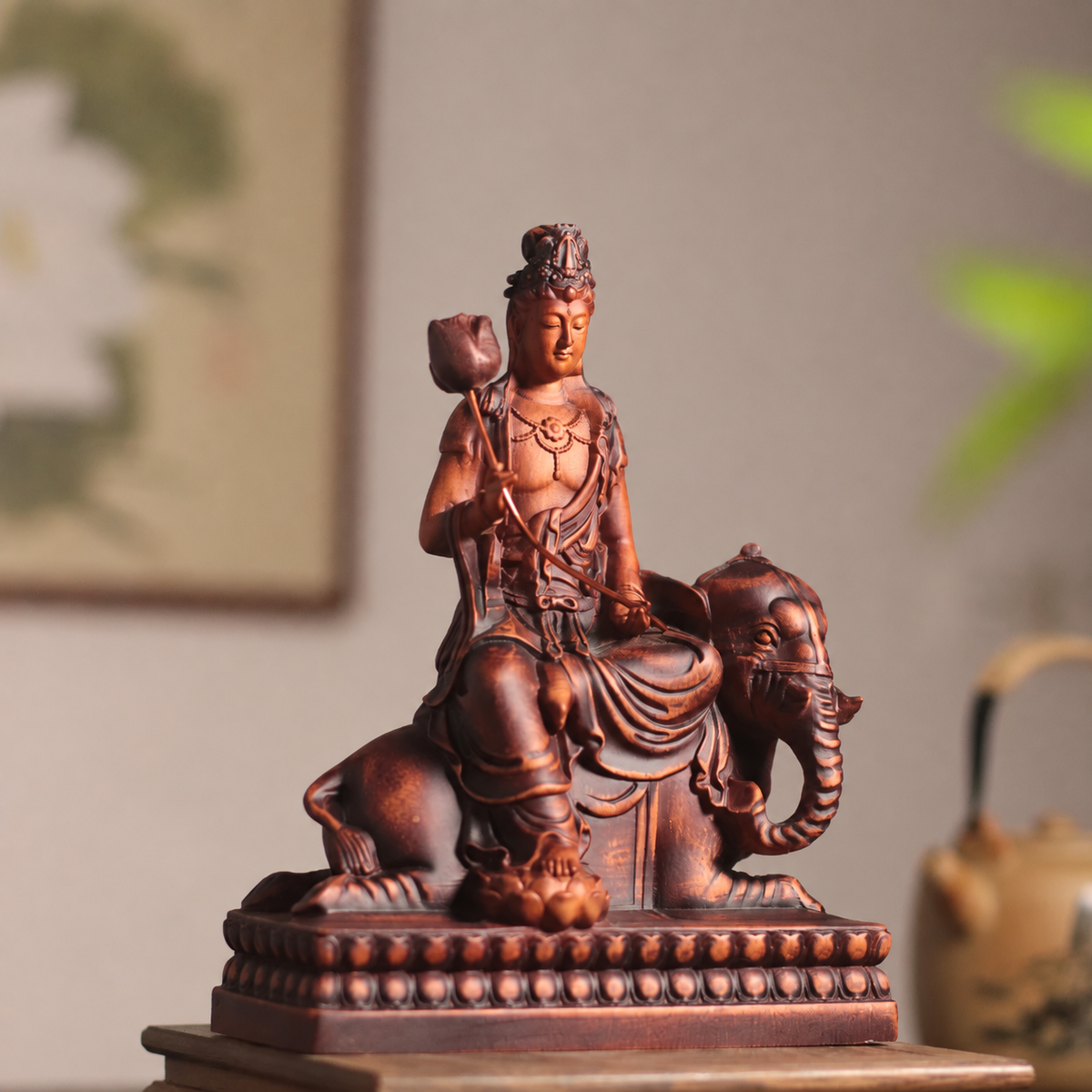 Samantabhadra on Elephant Statue in Huali Wood