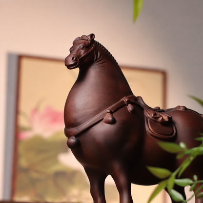 Tang-Style Horse Sculpture in Huali Wood