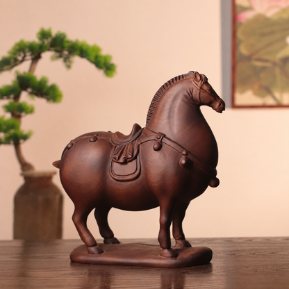 Tang-Style Horse Sculpture in Huali Wood