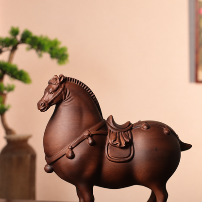 Tang-Style Horse Sculpture in Huali Wood