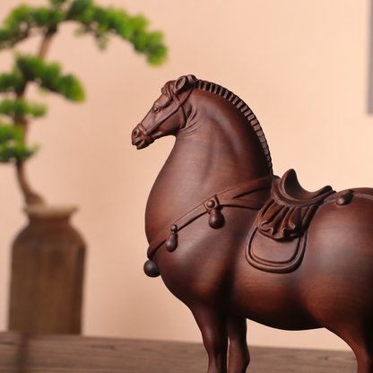 Tang-Style Horse Sculpture in Huali Wood