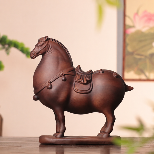Tang-Style Horse Sculpture in Huali Wood