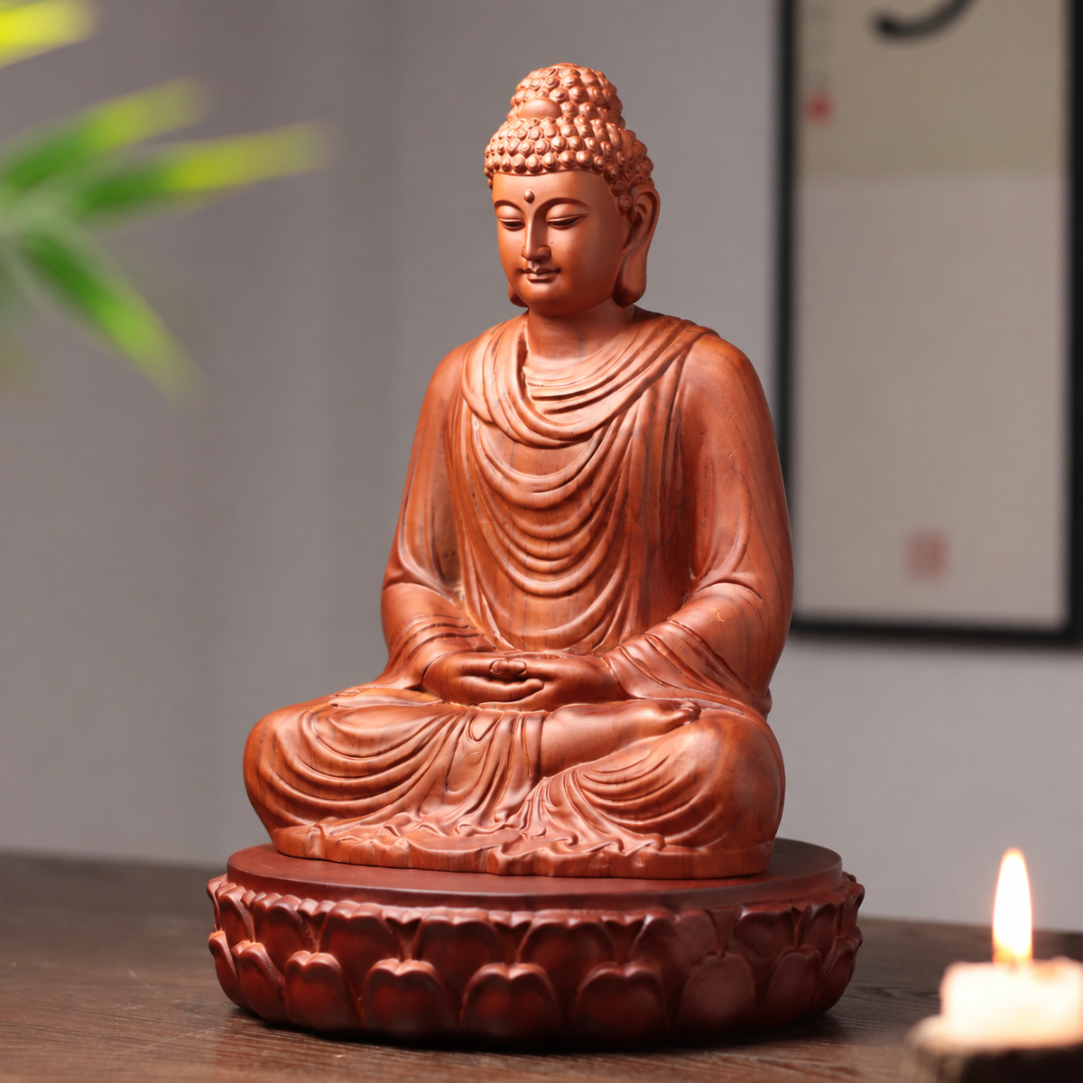 Lotus Meditation Buddha Statue in Huali Wood