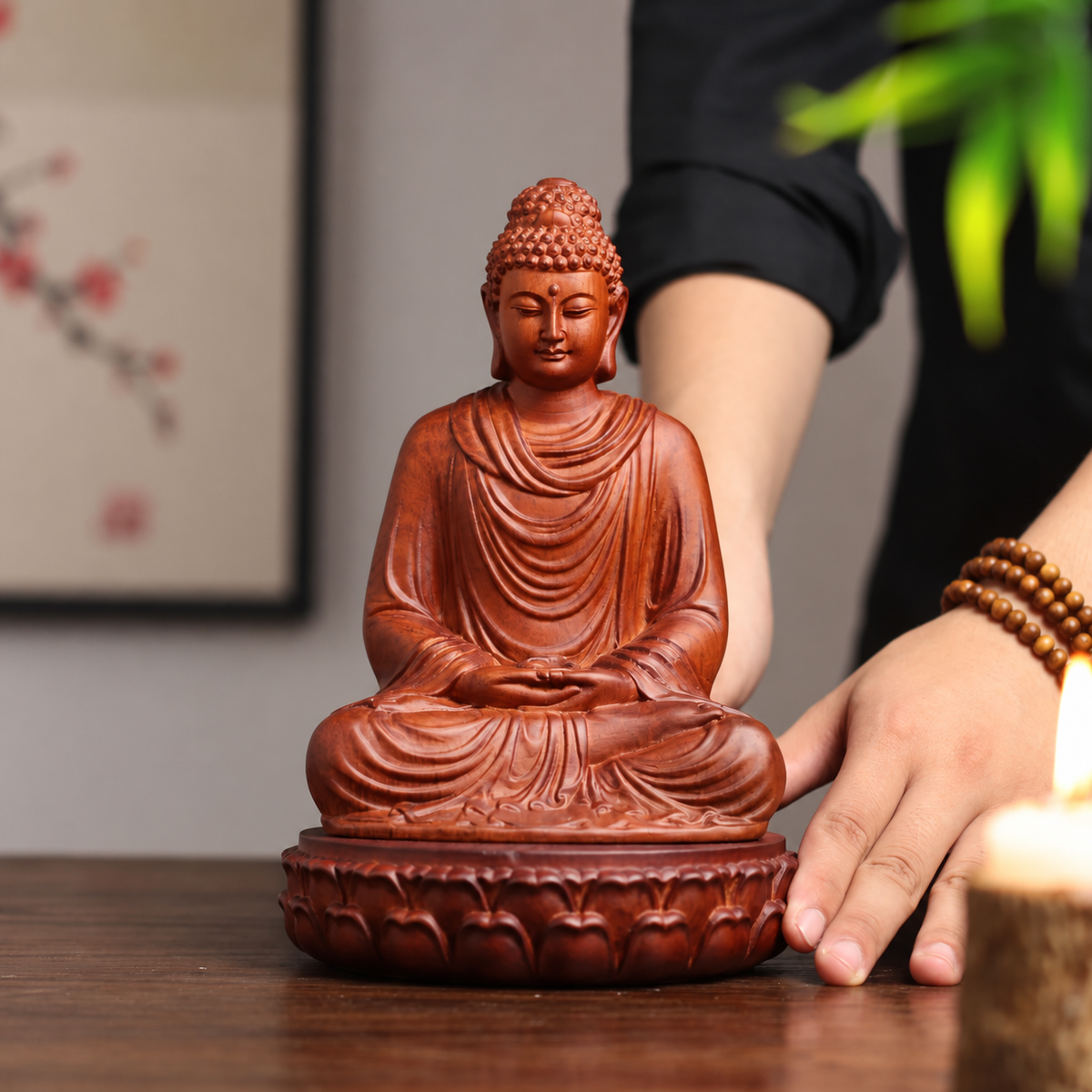 Lotus Meditation Buddha Statue in Huali Wood