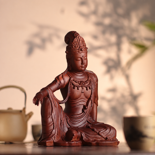 Relaxed-Seated Guanyin Statue in Huali Wood