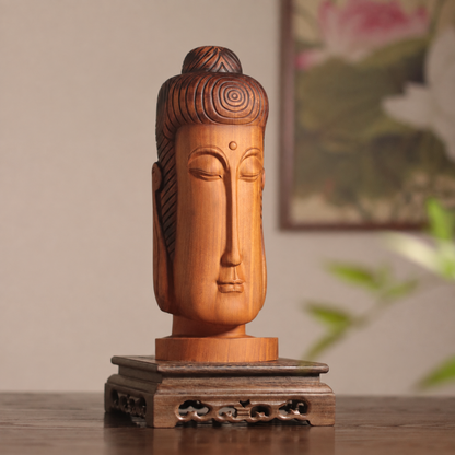 Minimalist Buddha Face Sculpture in Huali Wood