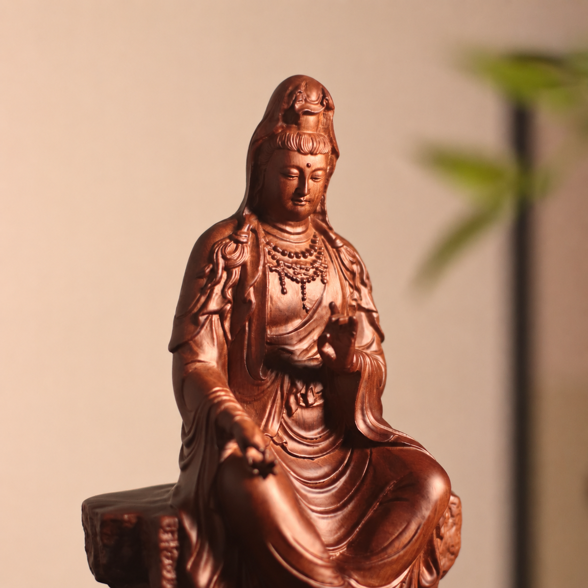 Guanyin on Rock Seat in Huali Wood