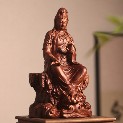 Guanyin on Rock Seat in Huali Wood