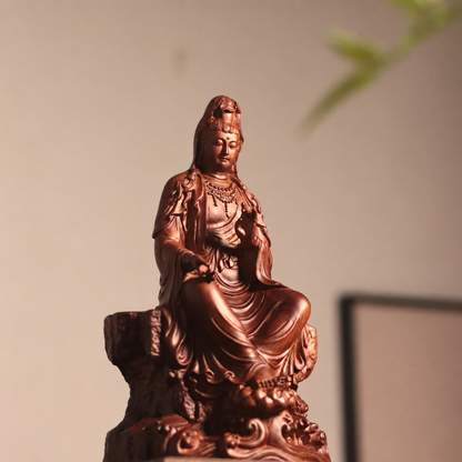 Guanyin on Rock Seat in Huali Wood