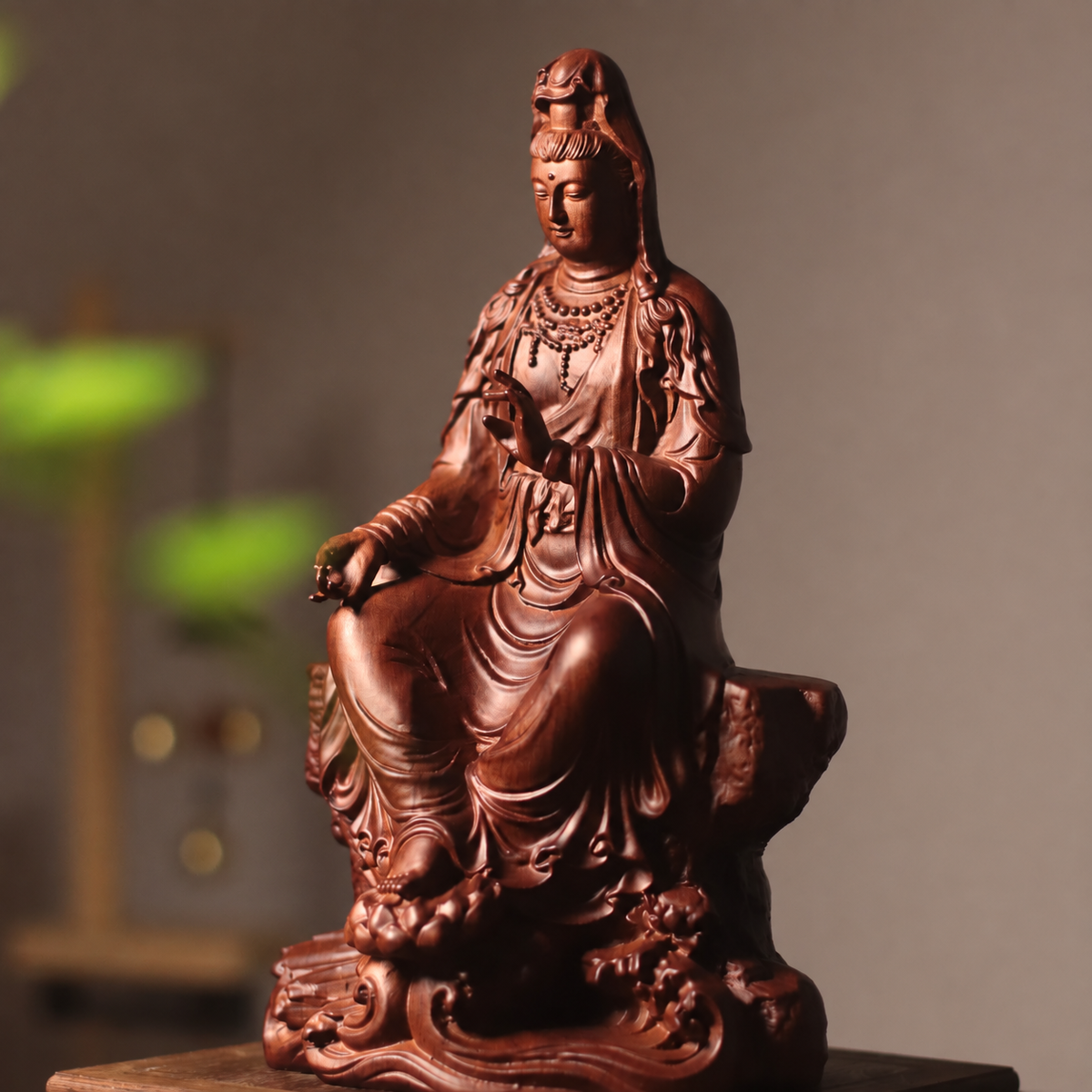 Guanyin on Rock Seat in Huali Wood