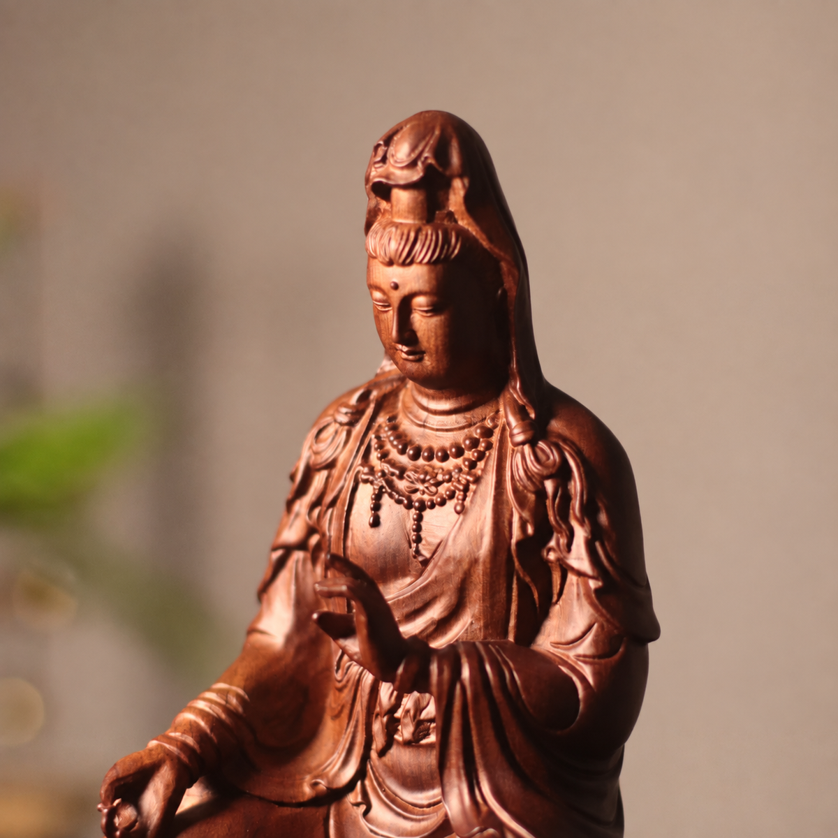 Guanyin on Rock Seat in Huali Wood