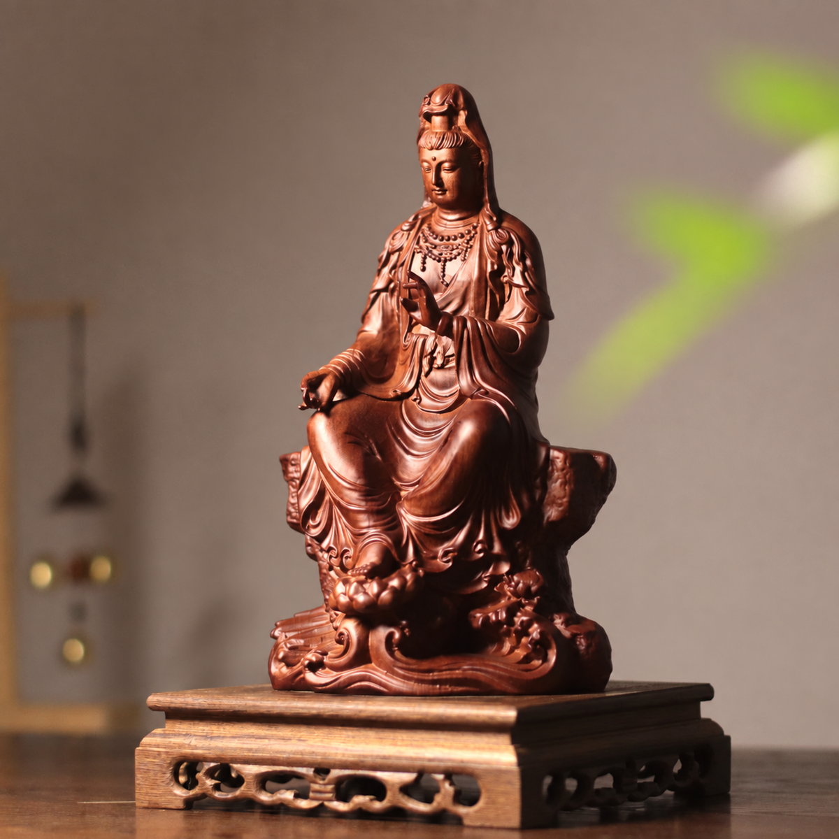 Guanyin on Rock Seat in Huali Wood