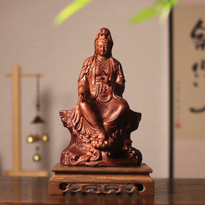 Guanyin on Rock Seat in Huali Wood