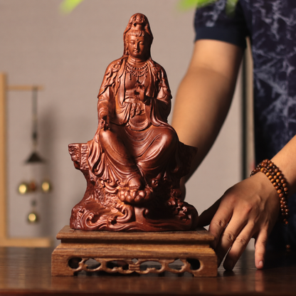 Guanyin on Rock Seat in Huali Wood