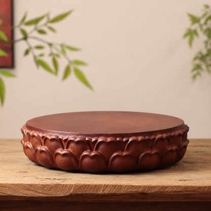 Carved Lotus Display Base in Padauk Wood
